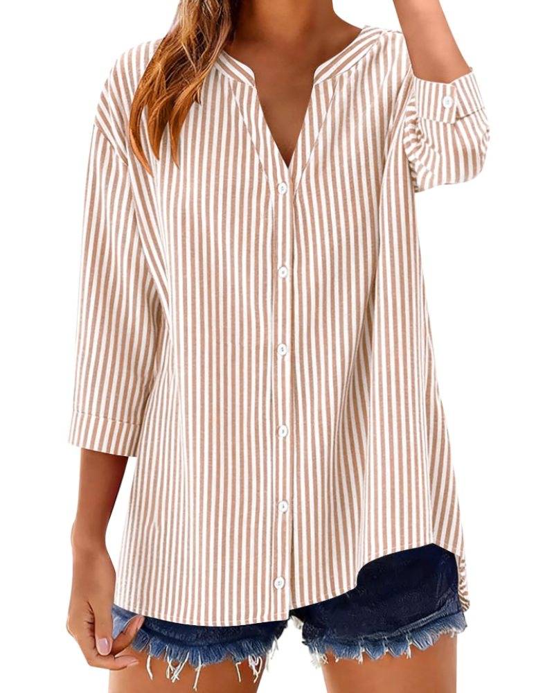 Soléane Camicia da donna – Camicetta in cotone a quadri o a righe con maniche a 3/4