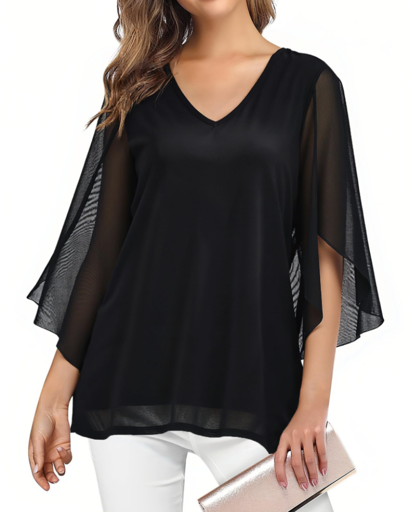 Kristine Women's Summer Blouse – Floral V-Neck, 3/4 Ruffle Sleeves, Plus Size
