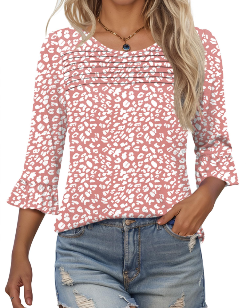 Bluza Lucy pentru femei vară – mâneci 3/4 cu volane și față plisată