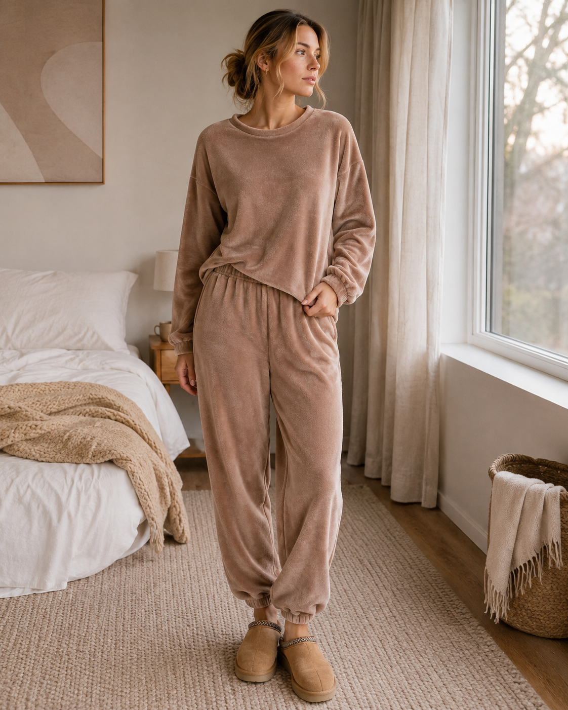 Completo Lainey in velluto da donna – Maglia a maniche lunghe e pantaloni con vita elasticizzata