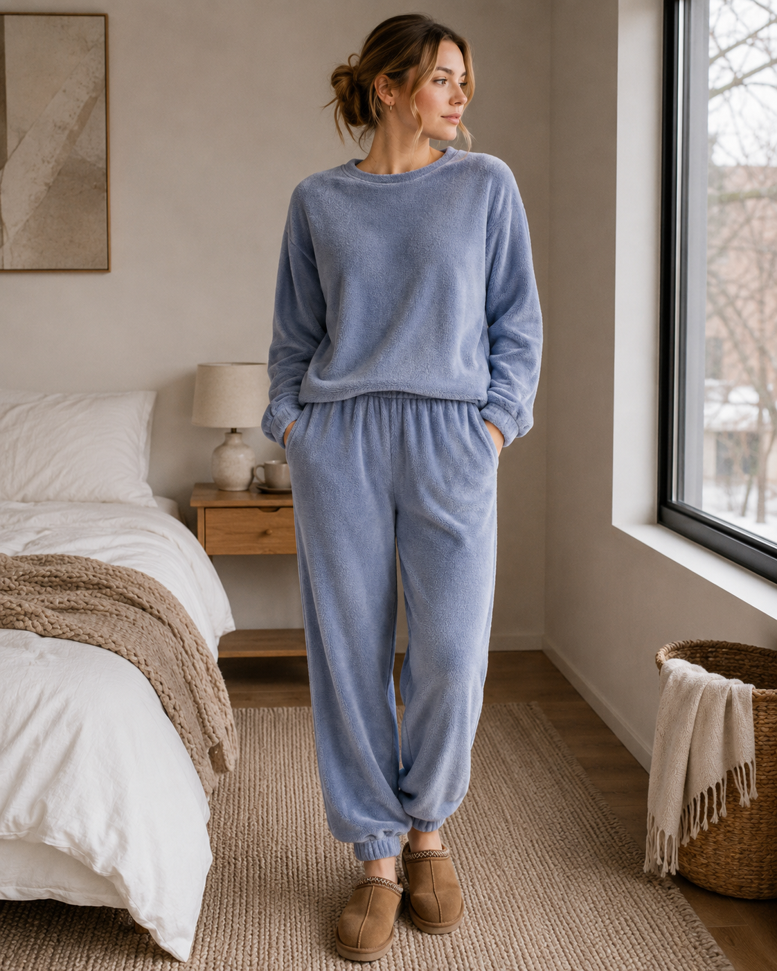 Completo Lainey in velluto da donna – Maglia a maniche lunghe e pantaloni con vita elasticizzata
