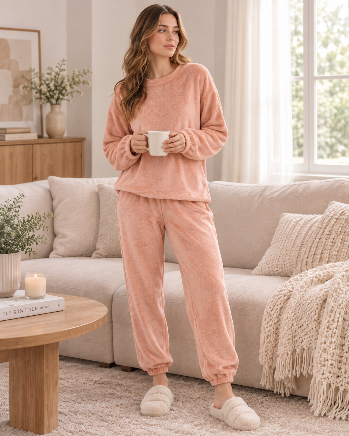 Completo Lainey in velluto da donna – Maglia a maniche lunghe e pantaloni con vita elasticizzata