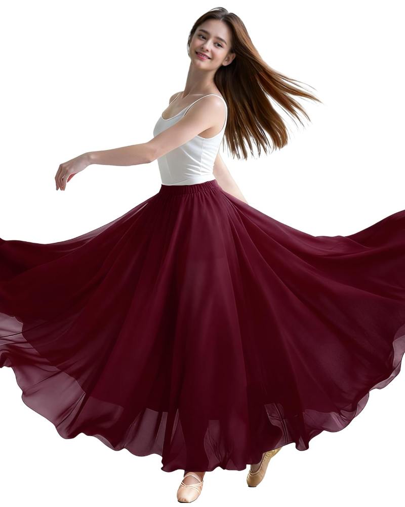 Isadora Jupe Danse Femme – Mousseline Fluide, Taille Élastique, Flamenco & Danse Orientale