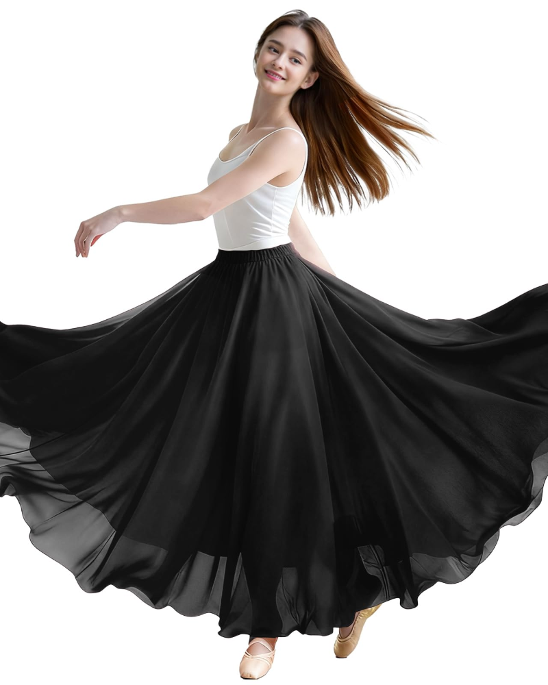 Isadora Jupe Danse Femme – Mousseline Fluide, Taille Élastique, Flamenco & Danse Orientale