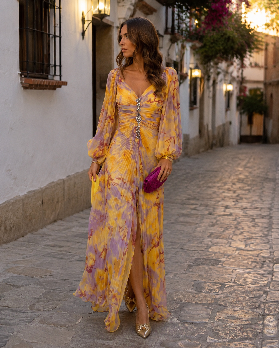 Sloane Robe Maxi Femme – Imprimé Floral, Décolleté Profond & Fente Latérale