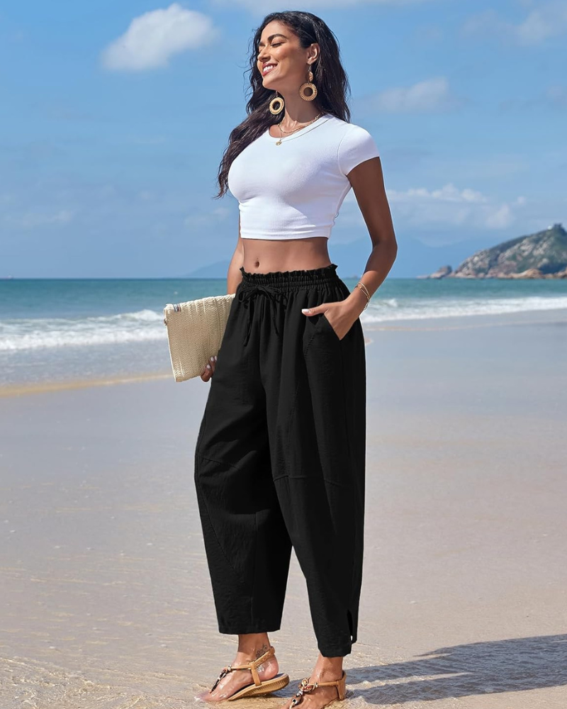 Pantaloni Cristal pentru femei Harem – Croială largă, talie înaltă elastică, ușori și casual
