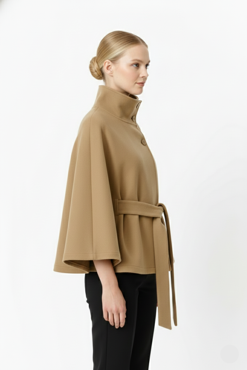 Ivanna Manteau Lana Mujer – Cuello Alto Elegante con Cinturón Desmontable y Corte Casual