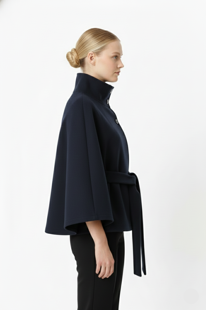 Ivanna Manteau Lana Mujer – Cuello Alto Elegante con Cinturón Desmontable y Corte Casual
