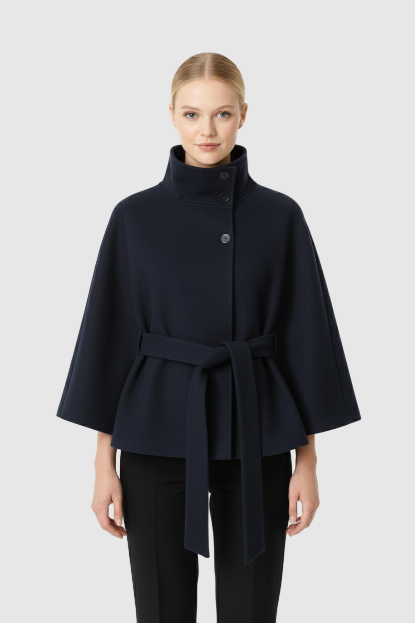 Ivanna Manteau Lana Mujer – Cuello Alto Elegante con Cinturón Desmontable y Corte Casual