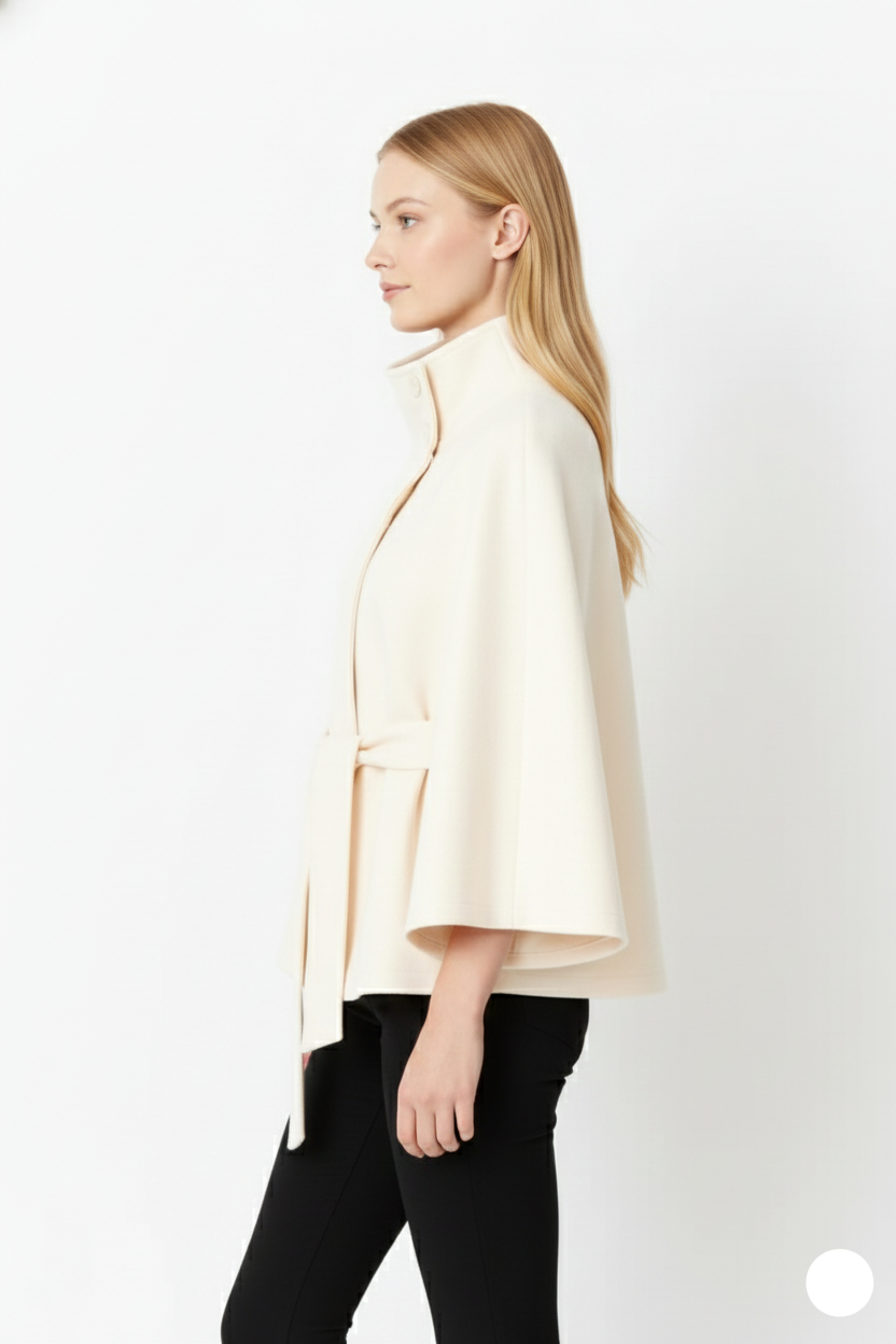 Ivanna Manteau Lana Mujer – Cuello Alto Elegante con Cinturón Desmontable y Corte Casual