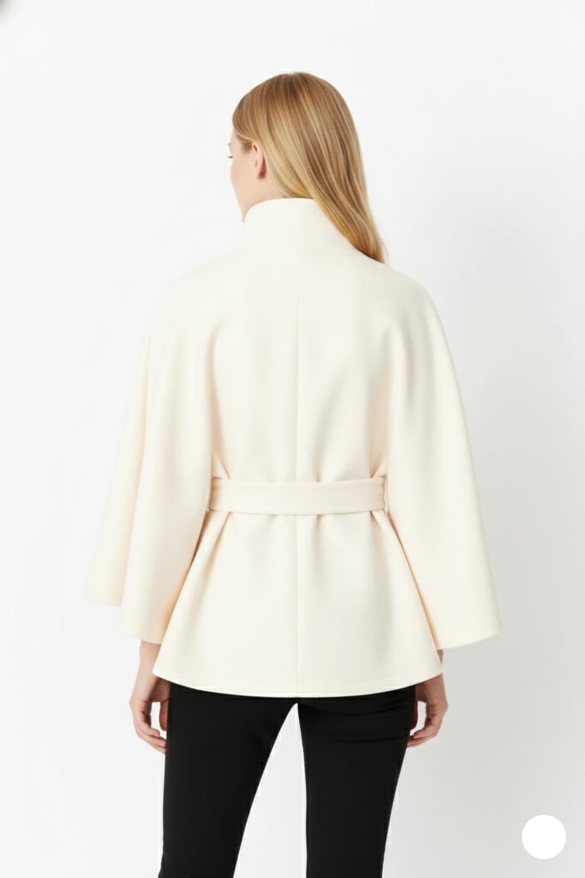 Ivanna Manteau Lana Mujer – Cuello Alto Elegante con Cinturón Desmontable y Corte Casual