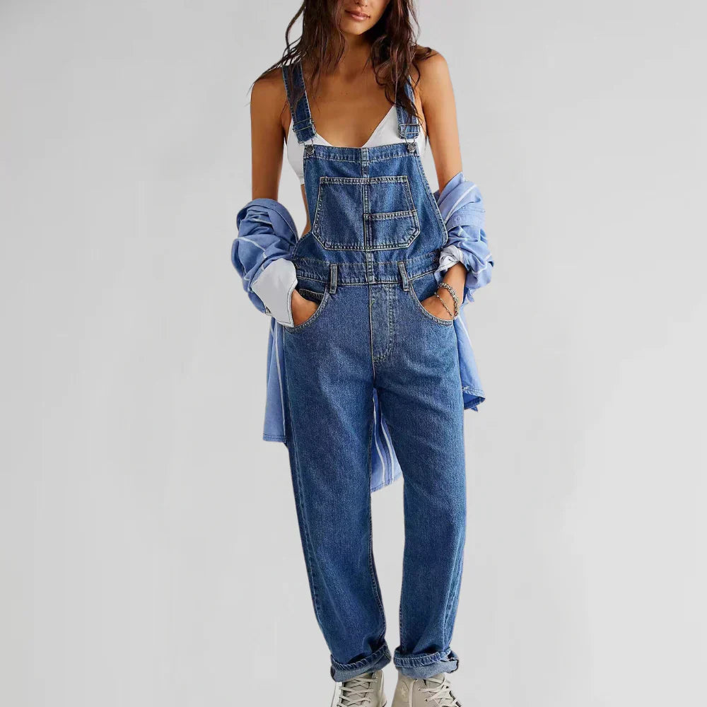 Charlotte Combinaison en Jean pour Femme – Élégante et Confortable, Coupe Cintrée avec Patte de Boutonnage
