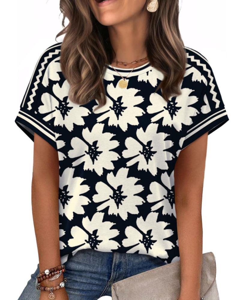 Zaria Top Femme – Tricou casual chic cu guler rotund, croială lejeră și mâneci scurte de vară