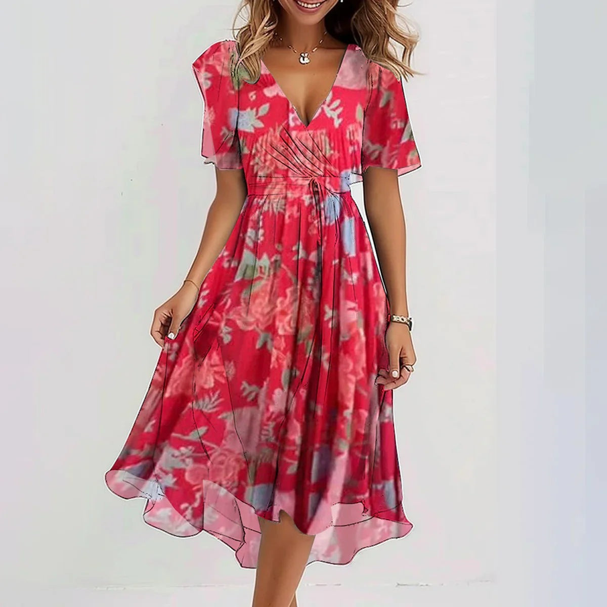 Vestido Mujer Clara – Elegante Vestido de Manga Corta con Corte Favorecedor y Diseño Atemporal