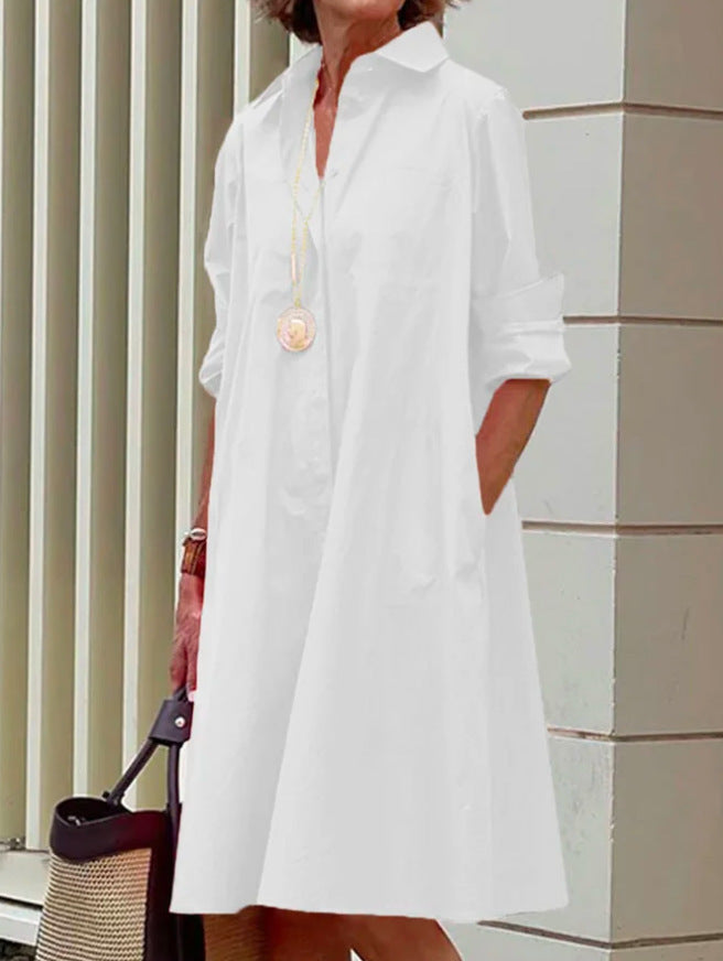 Brynlee Robe Chemise Femme – Elegante A-Linien-Kleid mit langen Ärmeln für Büro & Freizeit