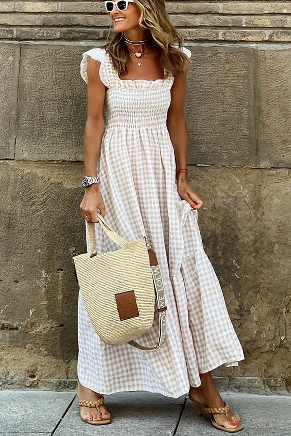 Rosie Long Dress Woman – Elegant Checkered Dress for Work & the Weekend