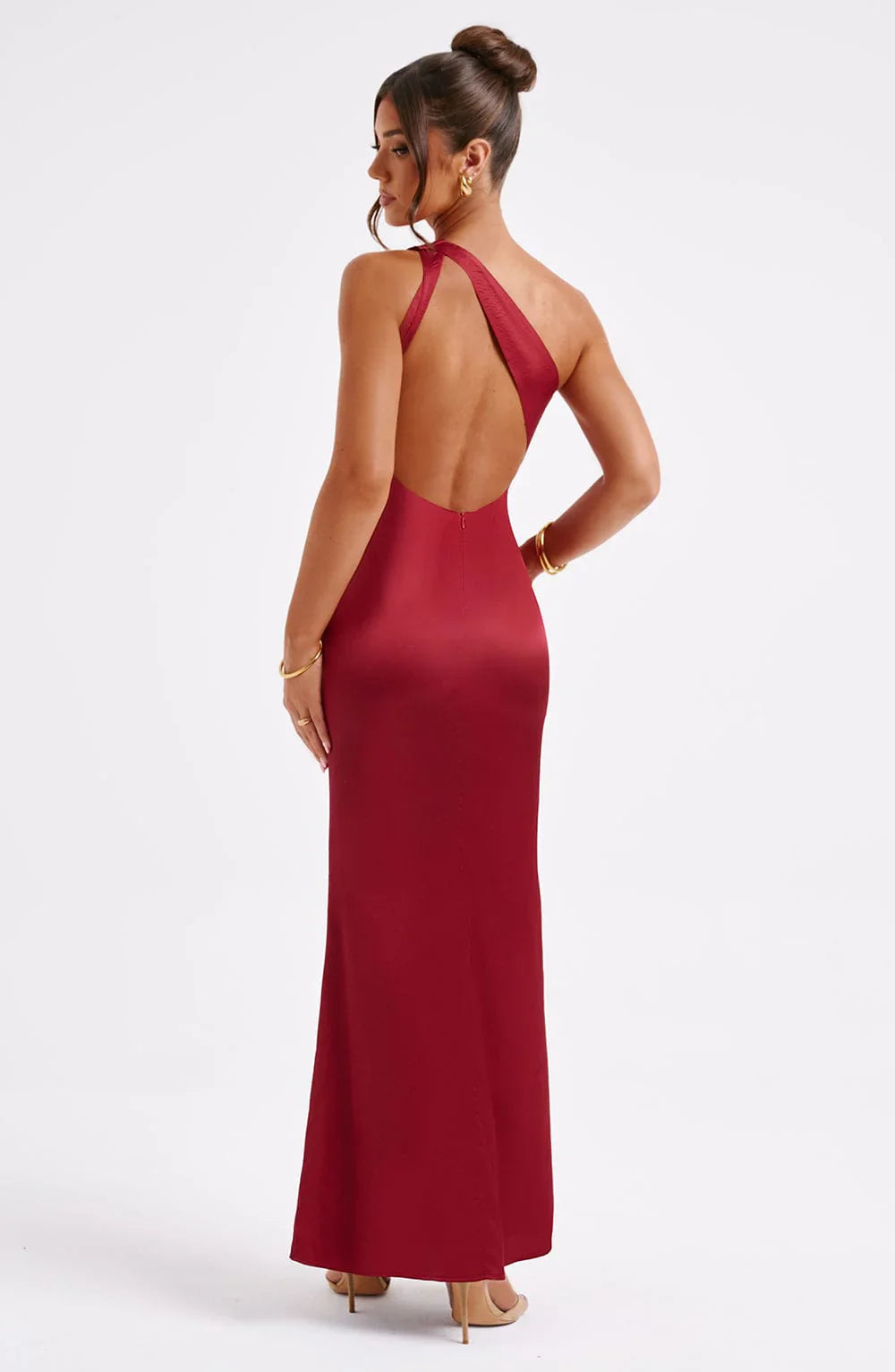Clara Robe Longue en Satin Femme – Asymétrique, Cintrée & Élégance Minimaliste
