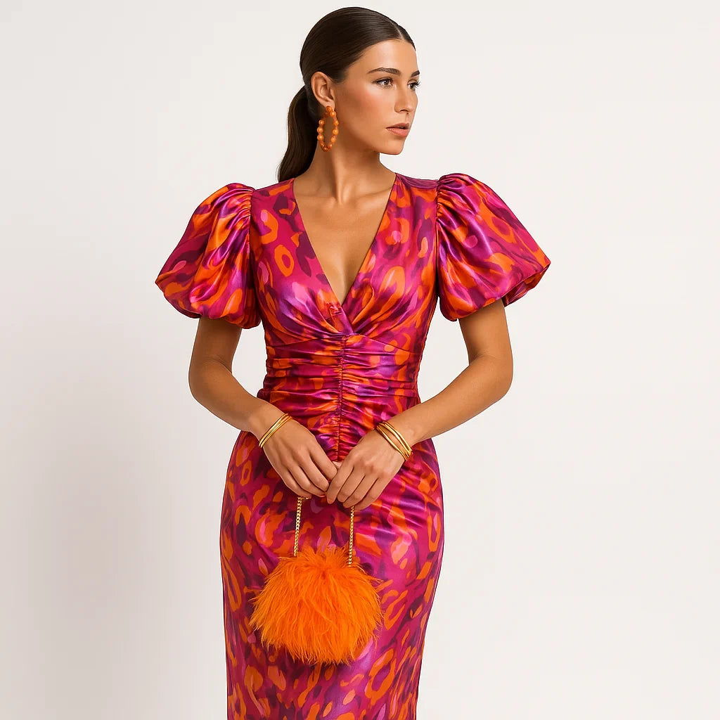 Carol Robe Imprimée Femme – Puffede Ærmer, Dristig & Chic Stil