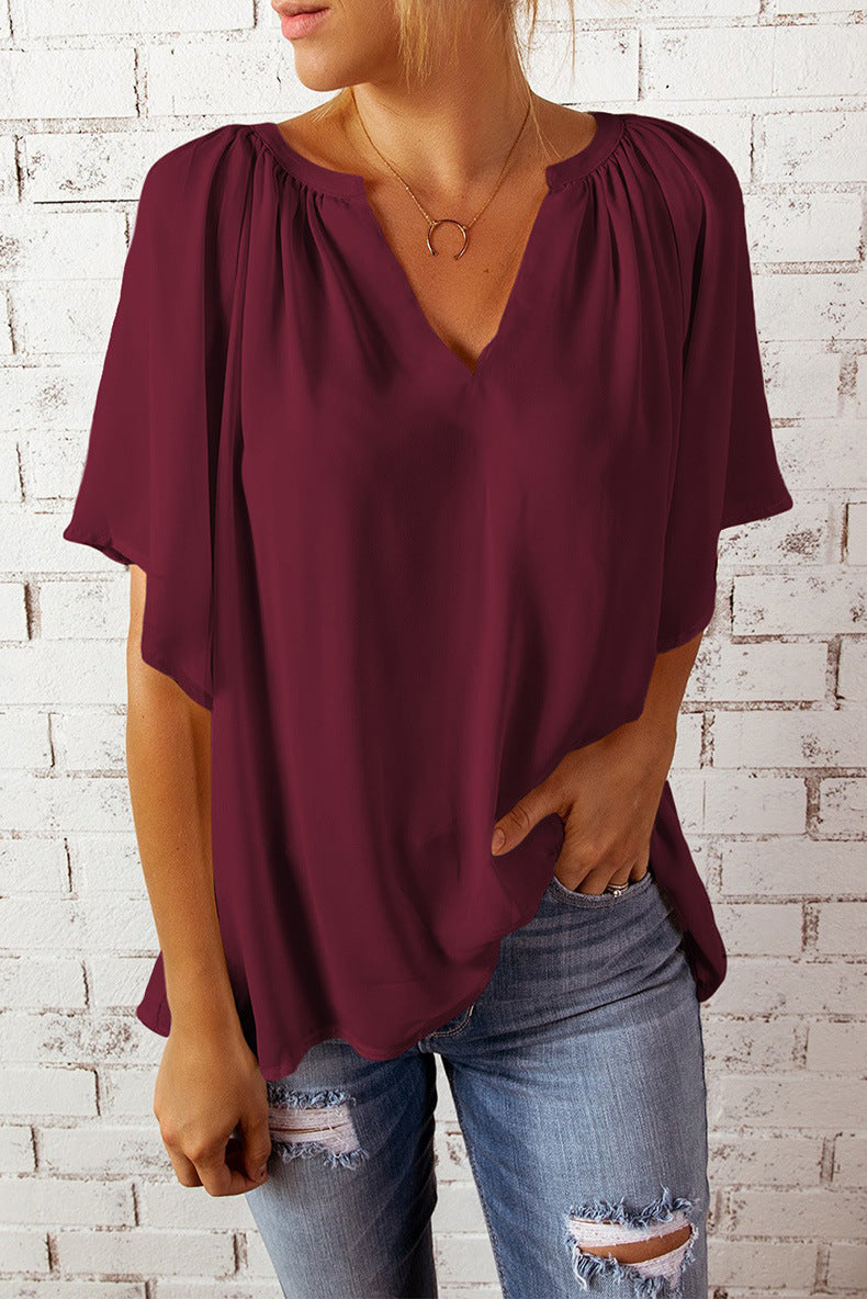 Samara T-Shirt Femme – Lässiges Oberteil mit kurzen Ärmeln aus weichem Strick und weiter Passform