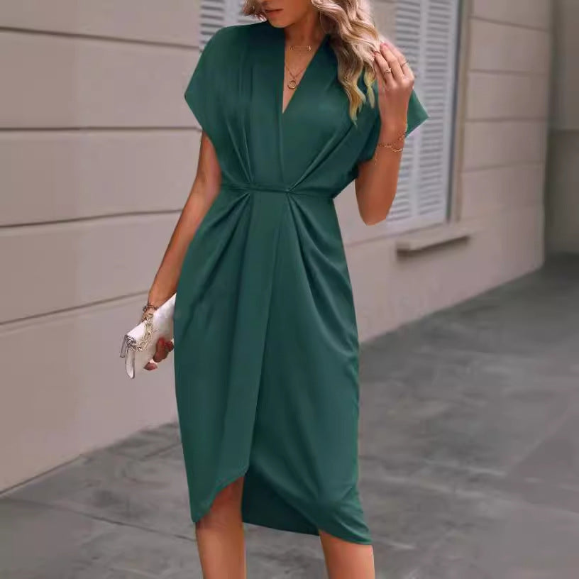 Abito da donna Louise – Abito alla moda con maniche a pipistrello, scollo a V ed eleganti pieghe