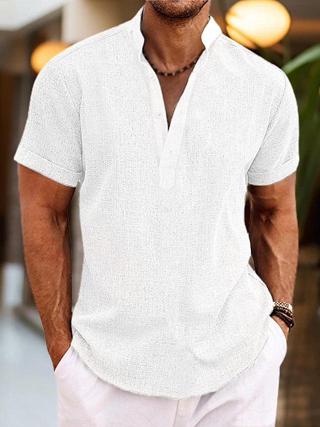 Chemise en Lin pour Homme Silas – Chemise d'Été Respirante avec Col Henley & Manches Courtes