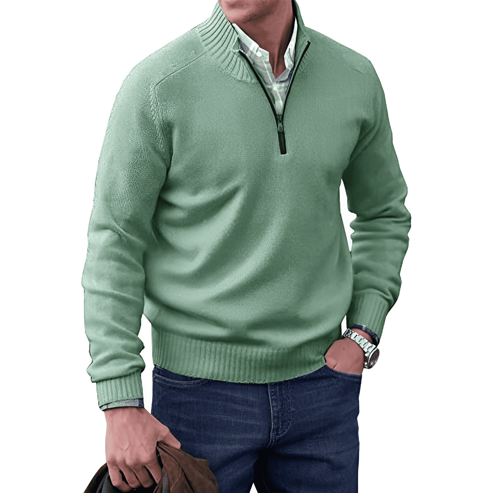 Maglione con cerniera in cashmere da uomo Adrian: maglia leggera e traspirante con elegante collo alto