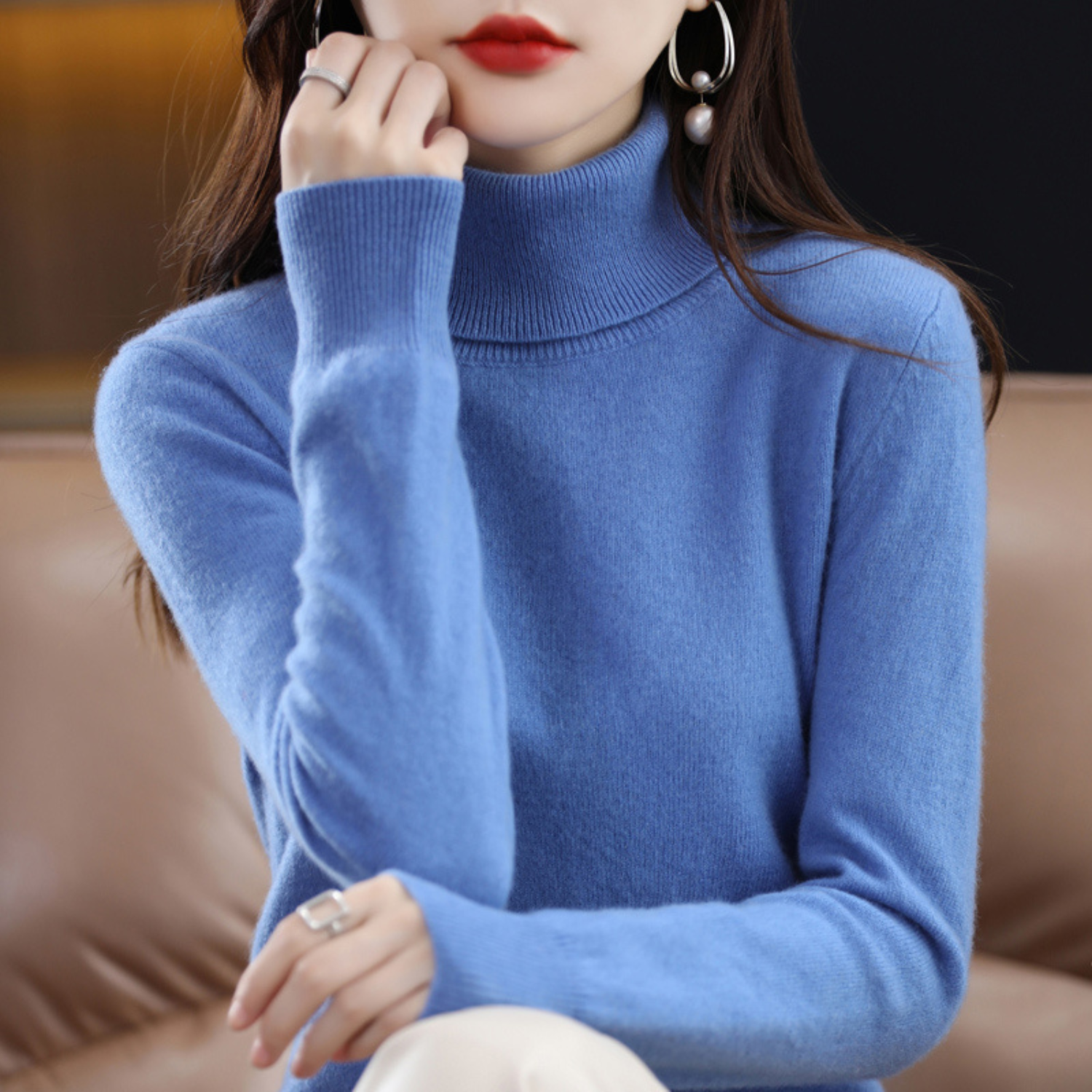 Emmie Pull Col Roulé en Cachemire pour Femme – Maille Premium Douce offrant Chaleur et Confort Léger