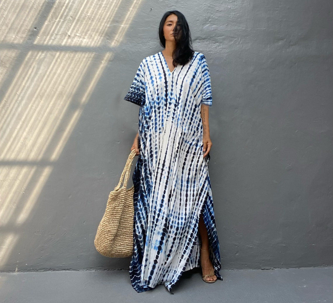 Amélie Robe Kaftan Femme – Leichte Boho-Batik-Kleid mit weitem Schnitt für lässigen Sommer