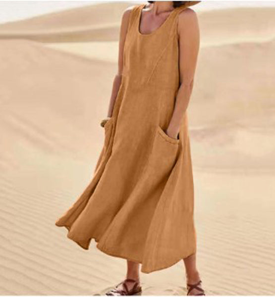 Vestido Elise de Algodão para Mulher – Suave, Respirável e Bolsos Práticos para Conforto Diário