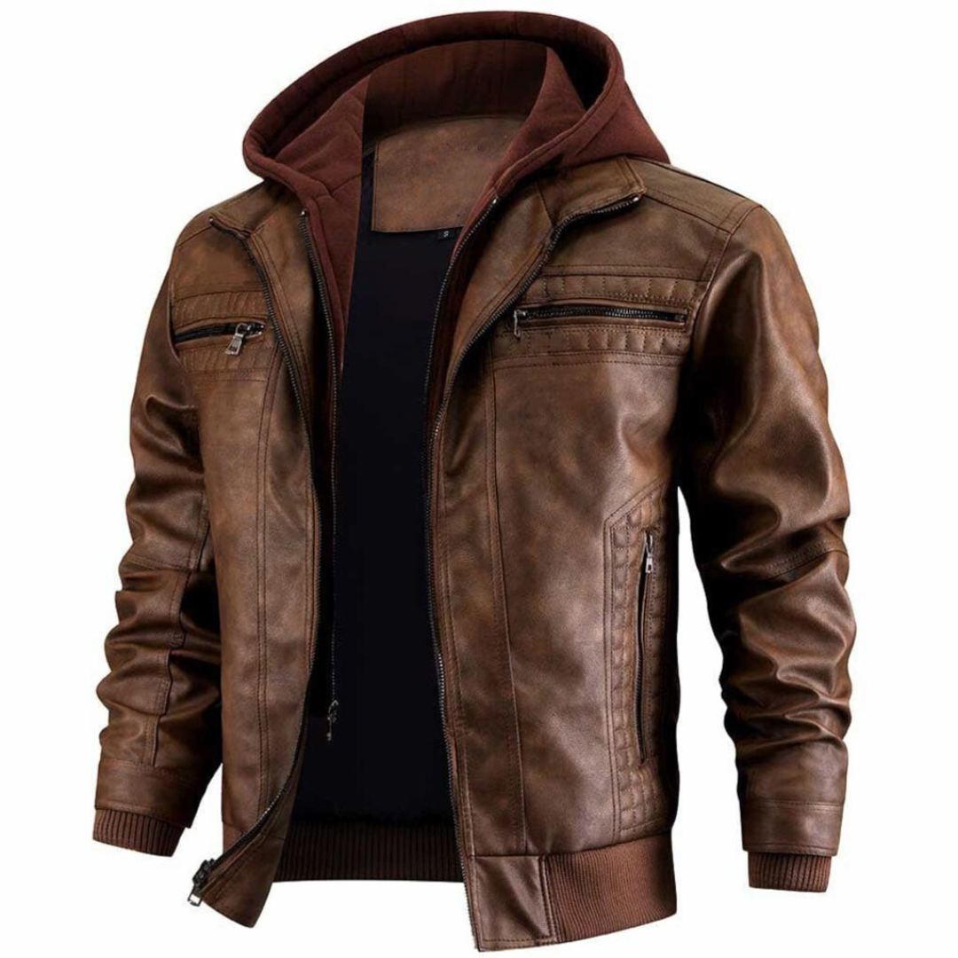 Jace Veste Herre i Læder – Retro Motorcykelstil med Hætte & Lynlås Lukning