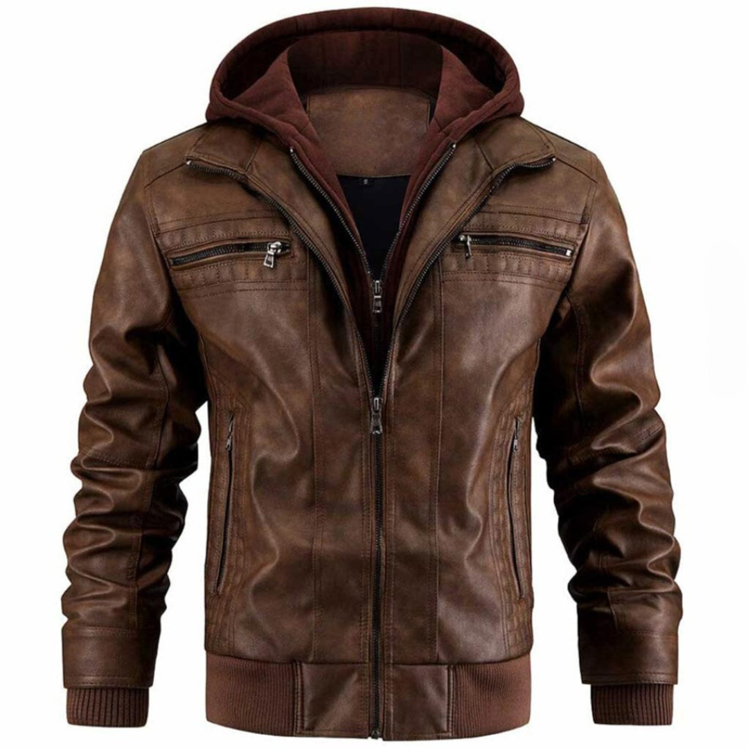 Jace Veste Herre i Læder – Retro Motorcykelstil med Hætte & Lynlås Lukning