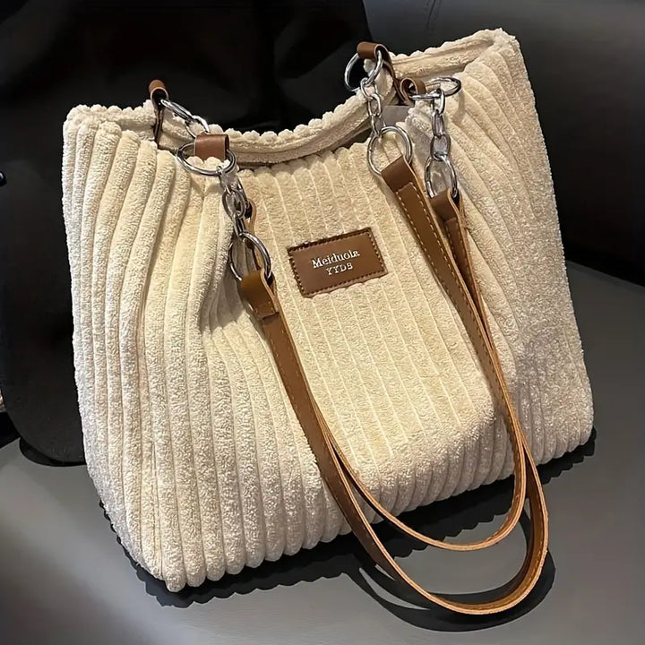 Amanda Sac Shopper Woman – Elegant Corduroy Bag with Large Space & Adjustable Shoulder Strap