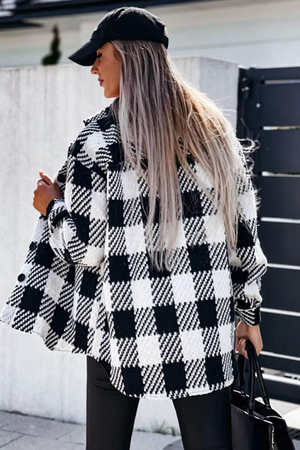 Eloise Surchemise Damska w Kratę – Oversize z Teksturowanego Materiału i Klasycznym Wzorem