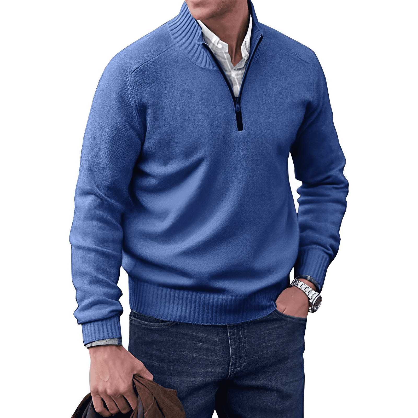 Maglione con cerniera in cashmere da uomo Adrian: maglia leggera e traspirante con elegante collo alto