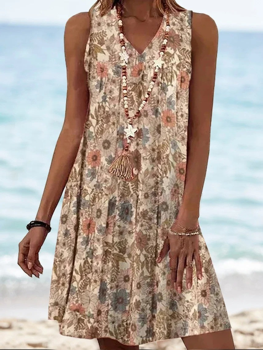 Floral Summer Dress Women Elodie – Short Sleeveless Dress in Lightweight Fabric with Feminine Cut