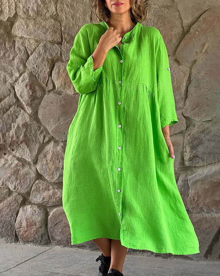 Robe Chemise Femme Theresa – Loose Dress in Cotton-Linen with Casual Cut & Buttons