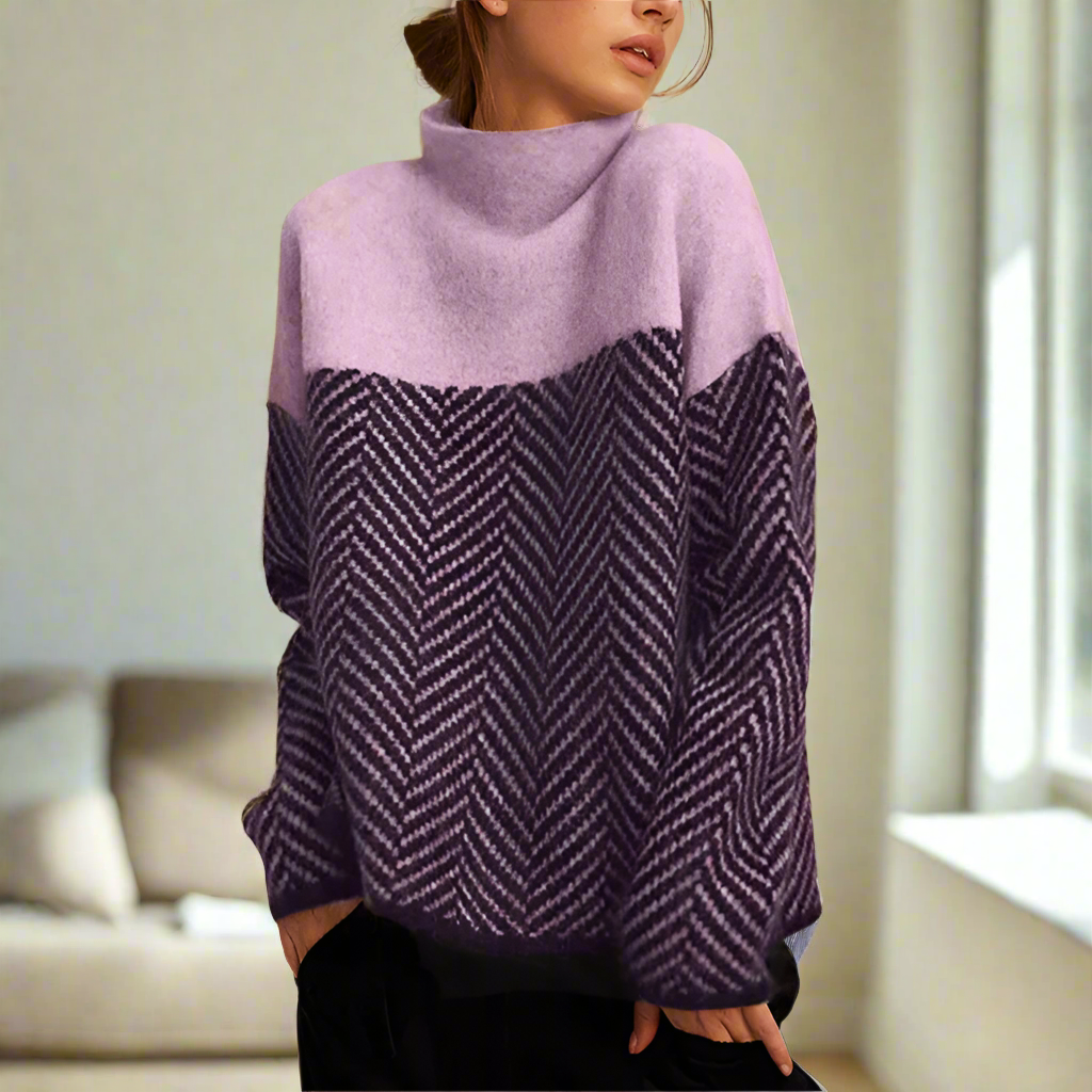 Stella Femme Pull Col Roulé – Varm trøje med elegant og behageligt Chevron-mønster til vinteren