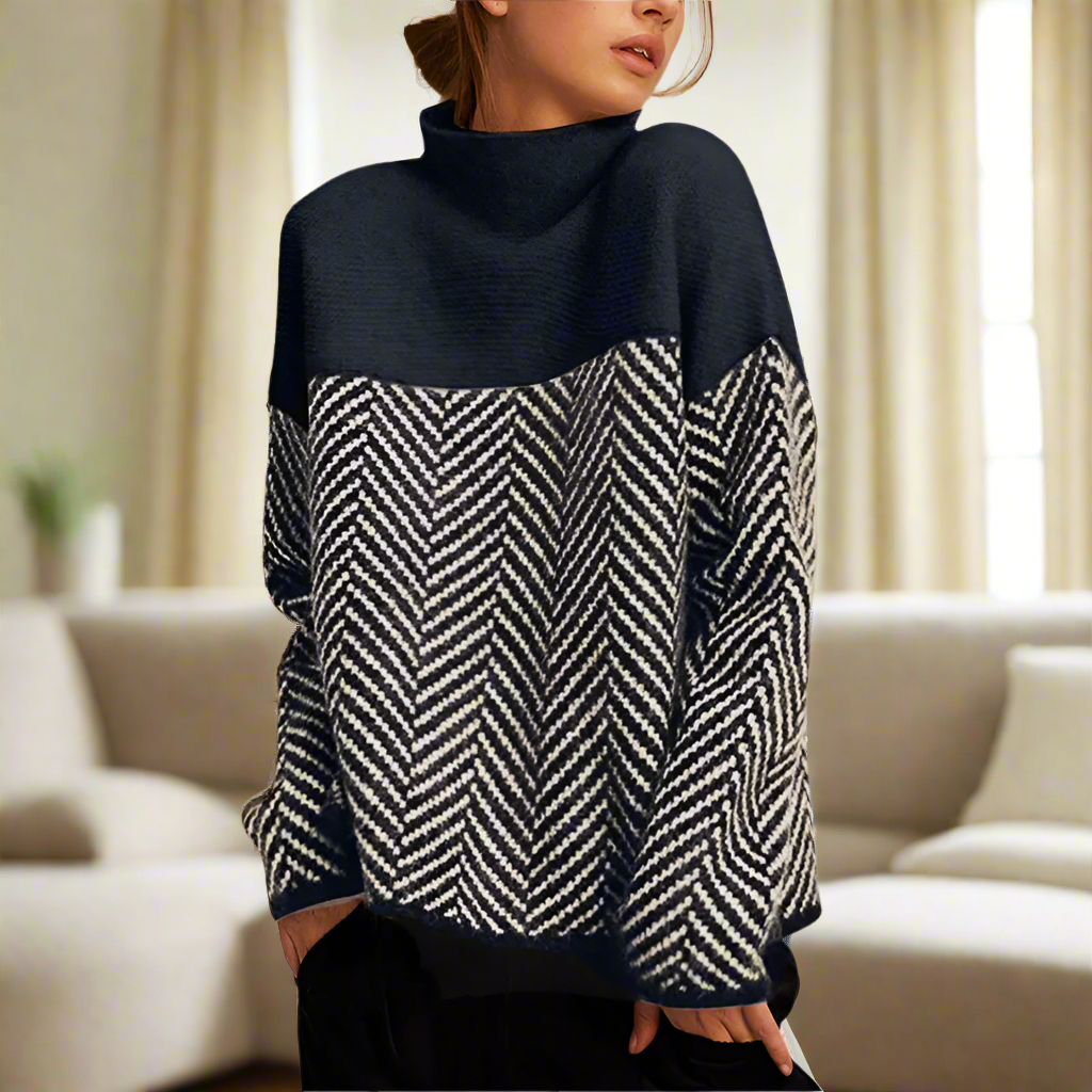 Stella Femme Pull Col Roulé – Varm trøje med elegant og behageligt Chevron-mønster til vinteren