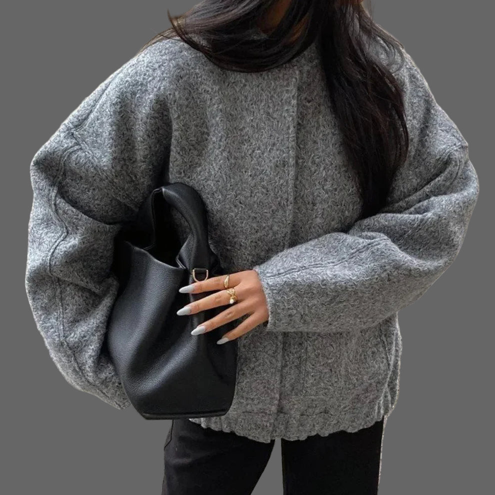 Mylah Blouson Bomber Bouclé Femme – Design texturat oversize cu închidere discretă