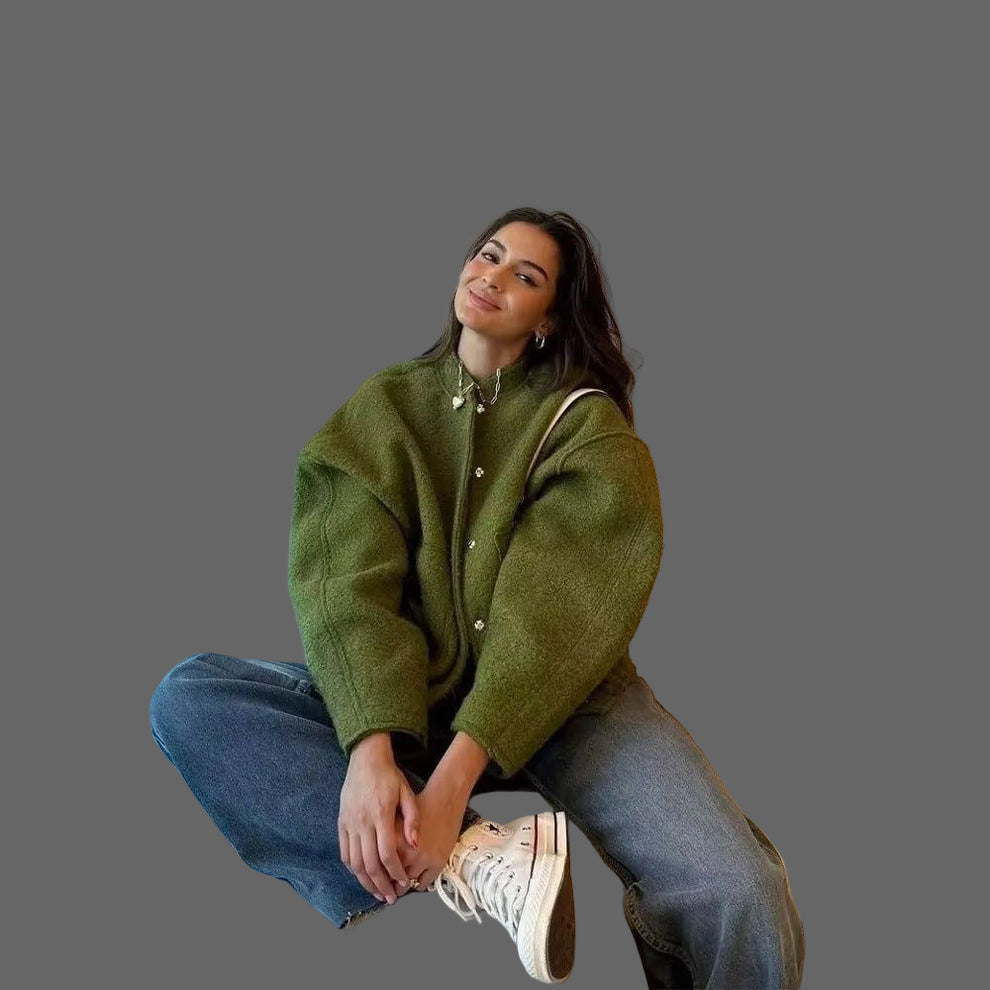 Mylah Blouson Bomber Bouclé Femme – Design texturat oversize cu închidere discretă