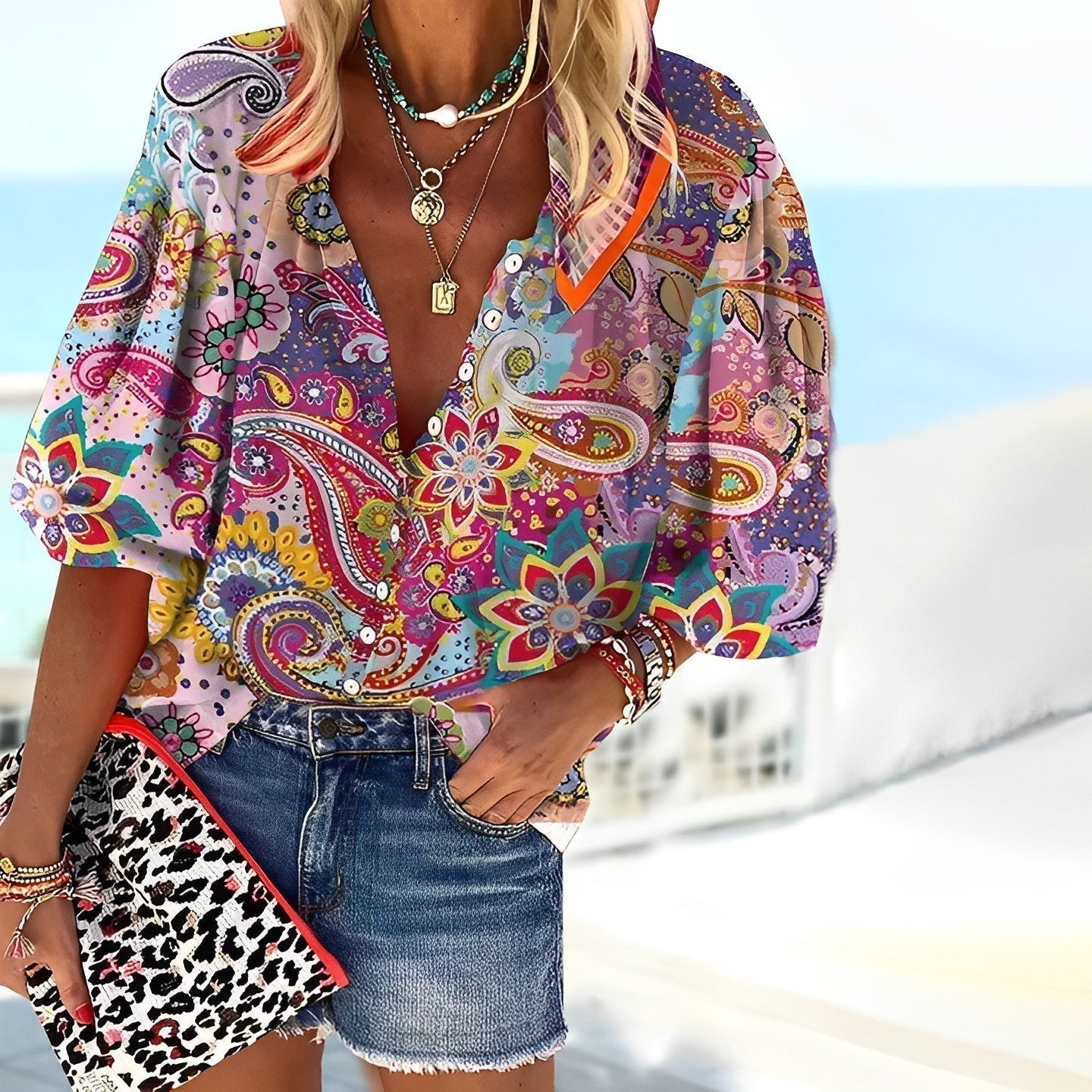 Blouse Femme Luna – Haut en Maille à Motif Mandala avec Manches Longues & Coupe Ample Confortable