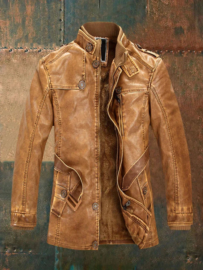 Shon Veste Homme Cuir Vintage – Styl retro elegantní s teplou podšívkou a klasickými knoflíky