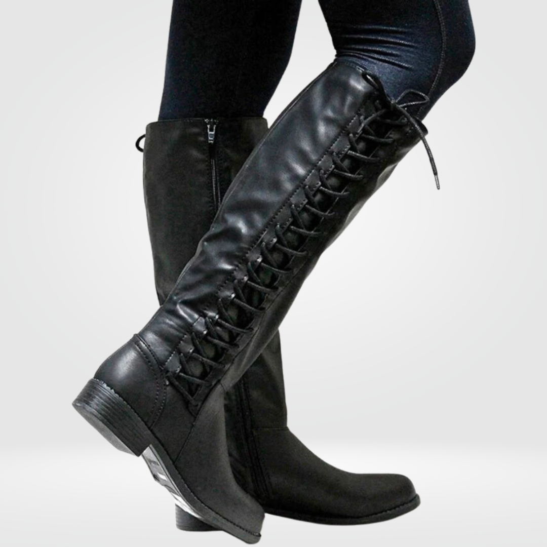 Avia Bottes Hautes Femme en Cuir – Bottes Lacées Confortables avec Semelle Antidérapante & Doublure Chaude