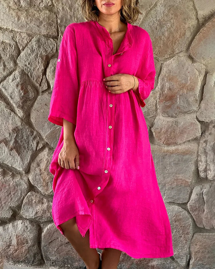 Robe Chemise Femme Theresa – Loose Dress in Cotton-Linen with Casual Cut & Buttons