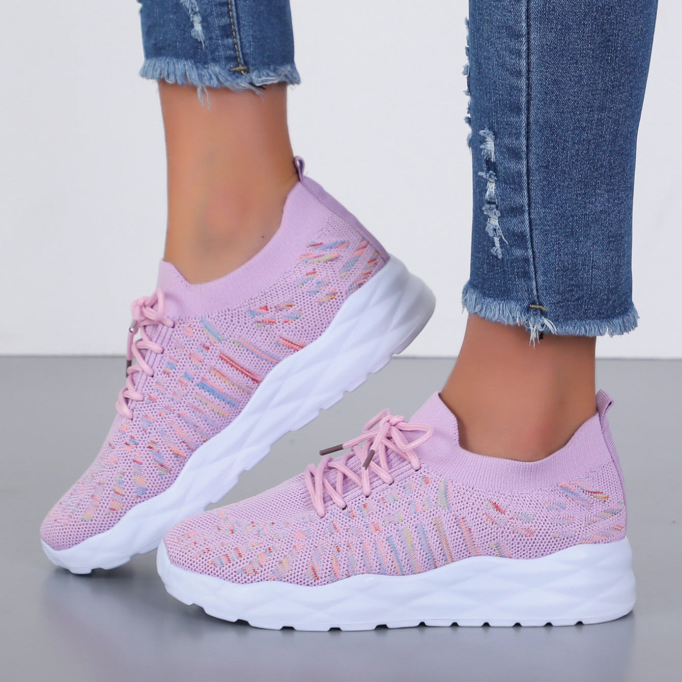 Naomi Ballerines Femme – Chaussures en Maille Ajourée avec Lacets & Semelle Plate
