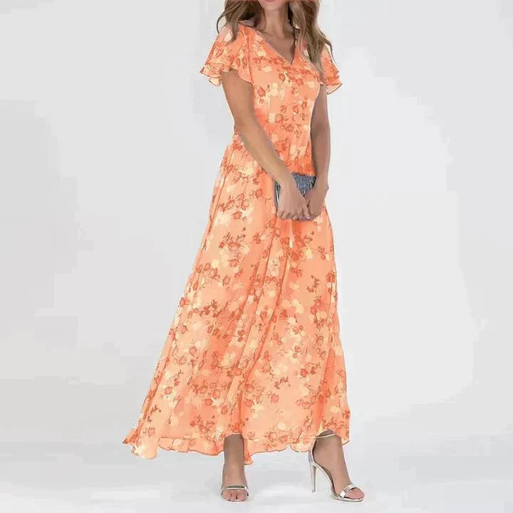 Irene Robe Maxi Femme – Decolteu în V Flatter, Imprimat Floral Ușor & Croială Confortabilă