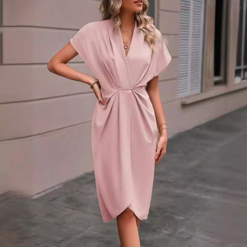 Abito da donna Louise – Abito alla moda con maniche a pipistrello, scollo a V ed eleganti pieghe