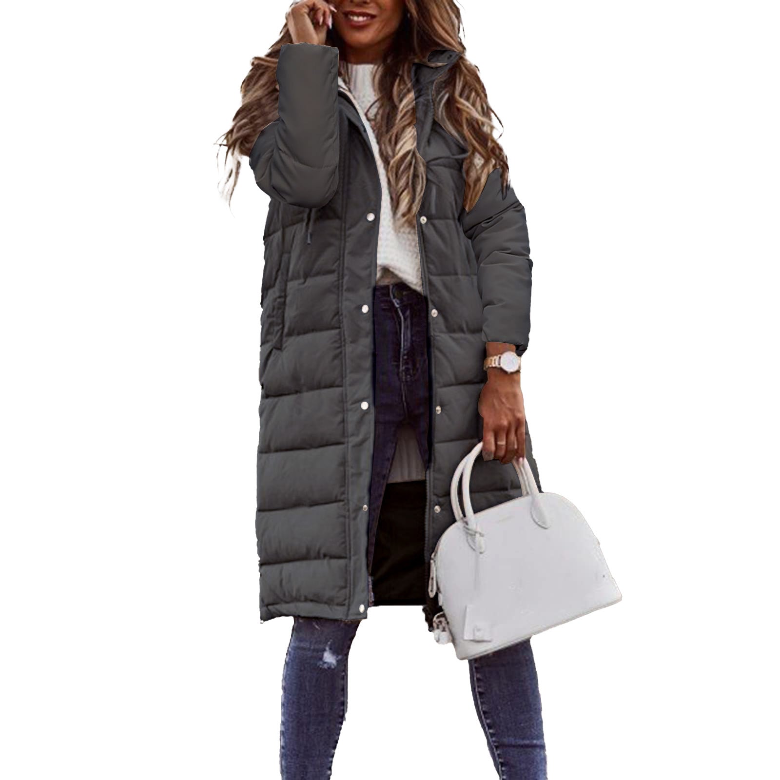 Evie Doudoune Longue Femme – Manteau Hiver Chaud avec Capuche & Coupe Élancée Légère