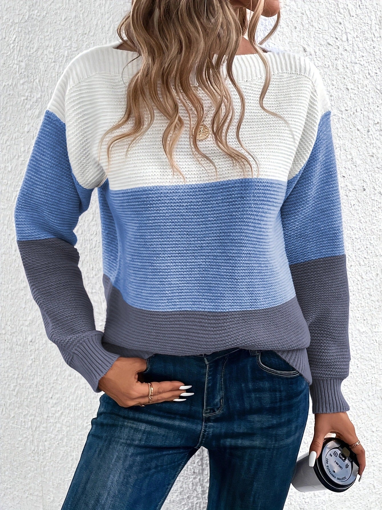 Aubree Pull en Maille Color-Block pour Femme – Blød Strik, Løs Pasform med Ternet Mønster