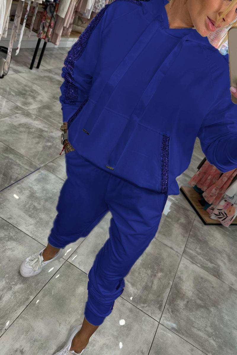 Jasmine Ensemble Loungewear Automnal pour Femme – Měkká mikina s kapucí a flitry & Pohodlné kalhoty pro každodenní komfort